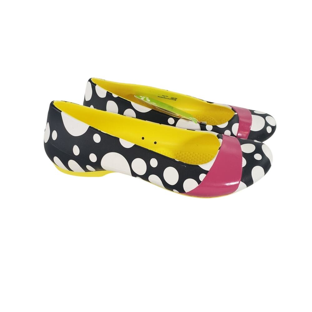 Crocs Women's Gianna Mondo Polka Dot Flat Size 6 Black White Pink NEW